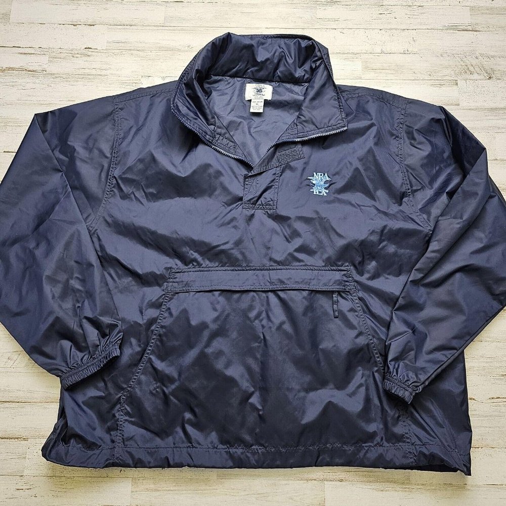 Navy NRA-ILA Pullover Windbreaker Jacket XL 100% Nylon w/ Hood 2nd Amendment Gun